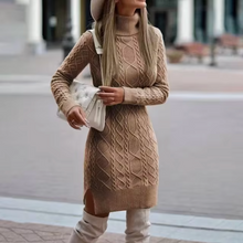 Damen Langarm Strickkleid | Midi – Khaki
