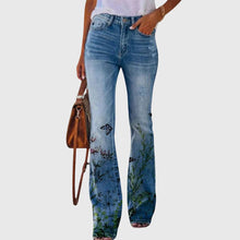 Nicole | Damen Blumen Bedruckte Enge Jeans – Schwarzer Schmetterling