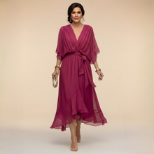Marta | Damen Chiffonkleid V-Ausschnitt – Fließendes Chiffon Kleid – Dunkelviolett