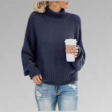 Kuscheliger Damen-Strickpullover mit Rollkragen – Modischer Pullover für Herbst und Winter – Blau