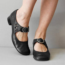 Beatrice | Keilsandalen aus leder mit orthopädische schnalle – Schwarz