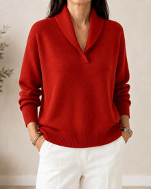 Samilla – Langarmpullover Mit V-ausschnitt – Rot