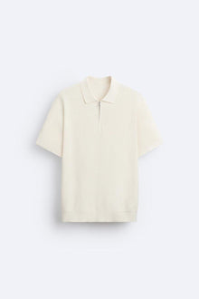 Elegantes Strickpolo mit Reißverschluss – Creme