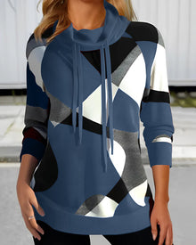 Damen Kapuzenpullover mit geometrischem Drucken | Lange Ärmel – Blau