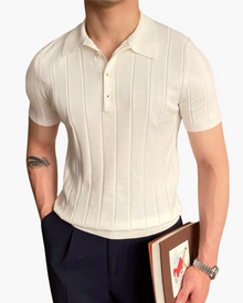 Ian | Business casual Herren Slim Fit Strick-Poloshirt mit Gerippt Muster – Beige