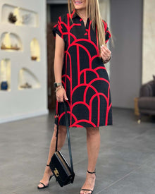 Ellanore - Polo Kleid mit geometrischem Druck – Rot (Fast ausverkauft)