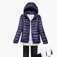 Ultraleichte Daunenjacke mit Kapuze für Damen – Marineblau
