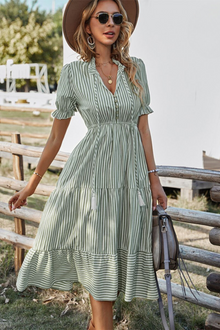 Emily™ – Damen Midikleid Sommer V-Ausschnitt mit Gummizug & Leichtem Stoff – Grün
