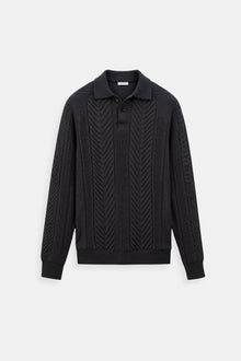 Klassischer Zopfstrickpullover mit Polokragen – Grau