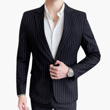 Herren Anzug mit Nadelstreifen und Slim Fit Sakko – Schwarz