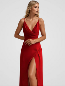 Langes Kleid mit Schlitz – Rot