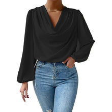 Elegante Bluse mit Wasserfallausschnitt | Fließend & Feminin | Luftige Ärmel – Schwarz