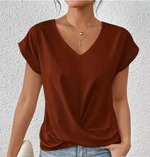 Lässiges V-Shirt | Femininer Schnitt & fließender Stoff | Eleganter Casual-Look – Braun