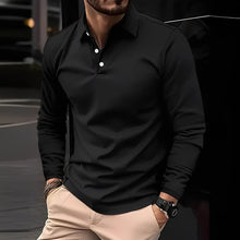 Deacon - Bequemes Langarm-Poloshirt für Herren – Schwarz