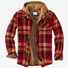 Herren Steppjacke mit karierter Kapuze und klassischen Akzenten – Rot