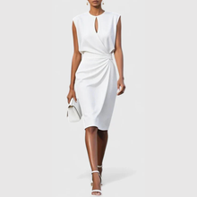 Karla | Damen Ärmellos Gerafftes Midi Kleid – Weiß
