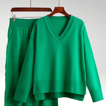 Zweiteiliges Loungewear-Set | V-Ausschnitt & Weite Hose | Bequemer Chic – Grün