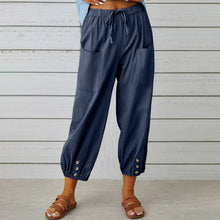 Nora | Weite Damenhose aus Baumwoll-Leinen-Mix – Marine