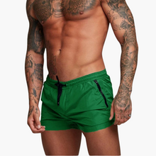 Herren schnelltrocknende Shorts mit elastischem Bund und Reißverschluss – Grün