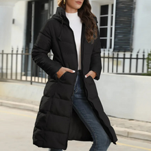 Moderne Lange Winter Parka Mit Kapuze Und Reißverschluss Für Damen | Perfekt für Outdoor-Aktivitäten – Schwarz