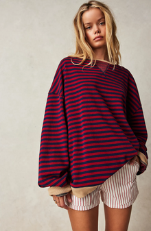 Amelia - Gestreifter Pullover In Übergröße – Schwarz & Rot