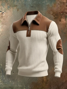 Jirid – Pullover MIT Viertelreißverschluss Und Kontrasteinsätzen – Beige