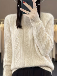 Bequemer gestrickter Pullover mit langen, kuscheligen Ärmeln für Damen | Perfekt für zwanglose Tage – Beige