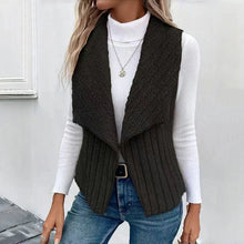Liriane | Elegante Strickweste mit Wasserfallkragen – Schwarz