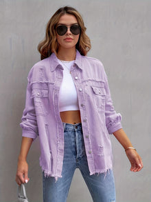 Serdia | Zerrissene Denimjacke in Übergröße – Magenta