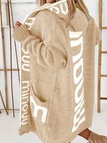 Stilvolle Kapuzen Strickjacke Mit Print Für Damen | Perfekt für Alltag – khaki
