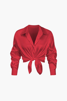 Florentine | Elegante Langarm-Bluse aus seidigem Satin – Rot
