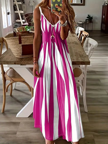 Jana - Fließendes Maxikleid mit Abstraktem Print – Rosa