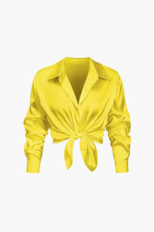 Florentine | Elegante Langarm-Bluse aus seidigem Satin – Gelb