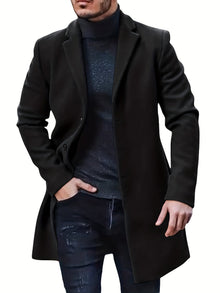Warmer Knopf-Runter Mittellanger Trenchcoat Für Herren | Perfekt für den Alltagsgebrauch – Schwarz