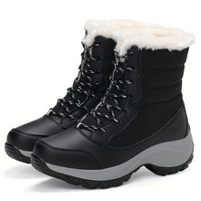 Winterschuhe Damen Stiefel | Mit Schnürung und Runder Kappe – Schwarz