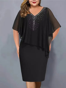 Amelie – Chiffon-kleid MIT V-ausschnitt Und Strassverzierung – Schwarz