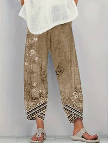 Thimasha - Caprihose Im Vintage Blumenmuster Mit Elastischem Bund – Gelb