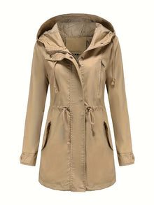 Damen Langarm Wasserdichter Trenchcoat | Mit Kapuze – Khaki