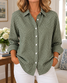 Colien – Langärmliges Gingham-Hemd mit Knöpfen – Grün