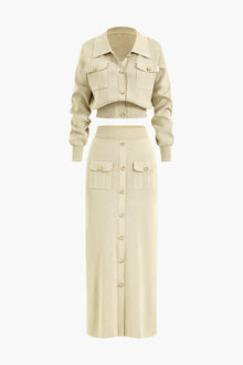 Aviana | Strick-Set mit Blazer und Rock – Beige