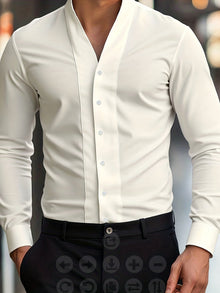 Almasbek - Langärmliges Hemd Mit V-Ausschnitt in Slim Fit Passform – Beige