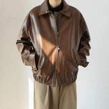 Kurze Herren Lederjacke mit Reißverschluss - Emar – Braun
