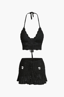 Marina | Häkel-Zweiteiler mit Crop-Top & Minirock – Schwarz