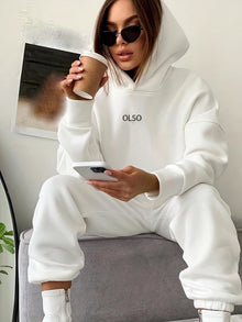 Lässiges Hoodie-Set Mit "Olso"-Print Und Jogginghose Mit Elastischem Bund Für Damen | Ideal für Outdoor-Aktivitäten – Weiß