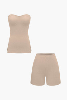 Athena | Elegantes Zweiteiler-Set mit Bustier-Top & Shorts – Khaki