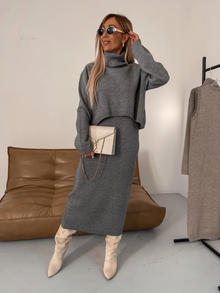 Damen Strickkleid Rollkragen – Grau