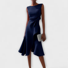 Juliette – Asymmetrisches Midikleid mit Drapierung – BLAU MARINE