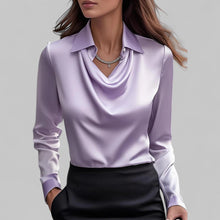 Theresa | Elegante Wasserfallausschnitt Satinbluse für Damen – Lila