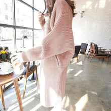 Damen Oversized Strickcardigan – Weicher, Langer Cardigan in Blau und Gelb – Bequemer Offener Grobstrick für Herbst & Winter – Rosa