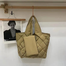 Gesteppte Damen-Shopper-Tasche aus Canvas - Sara – Militärgrün